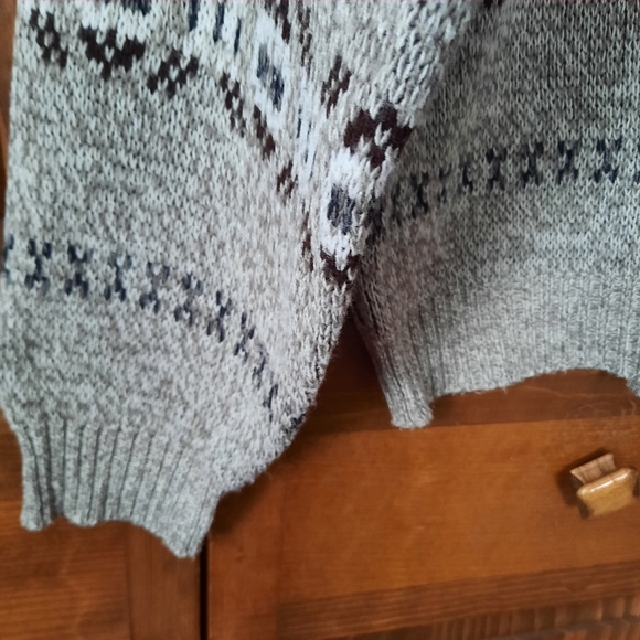 Vintage Basic Editions tan white fair isle Cosby Grandpa knit sweater size M - Picture 6 of 8